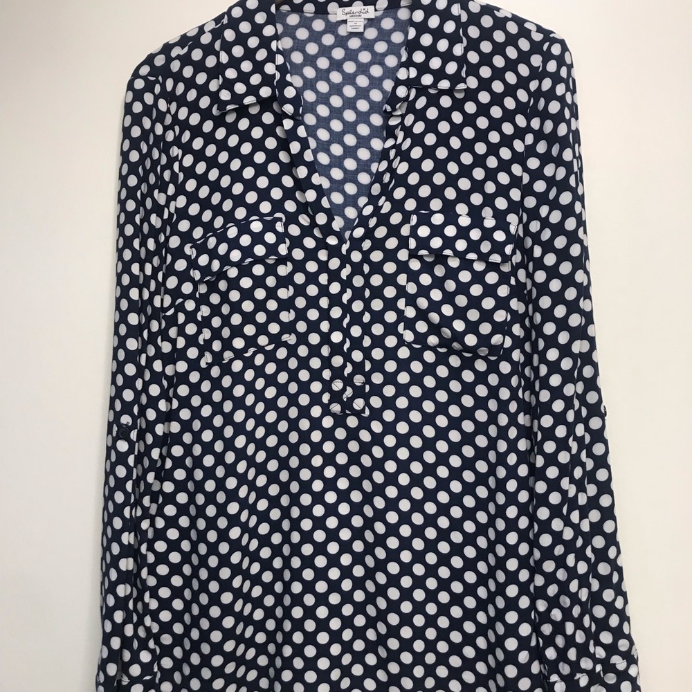 Splendid Navy and white polka dot blouse